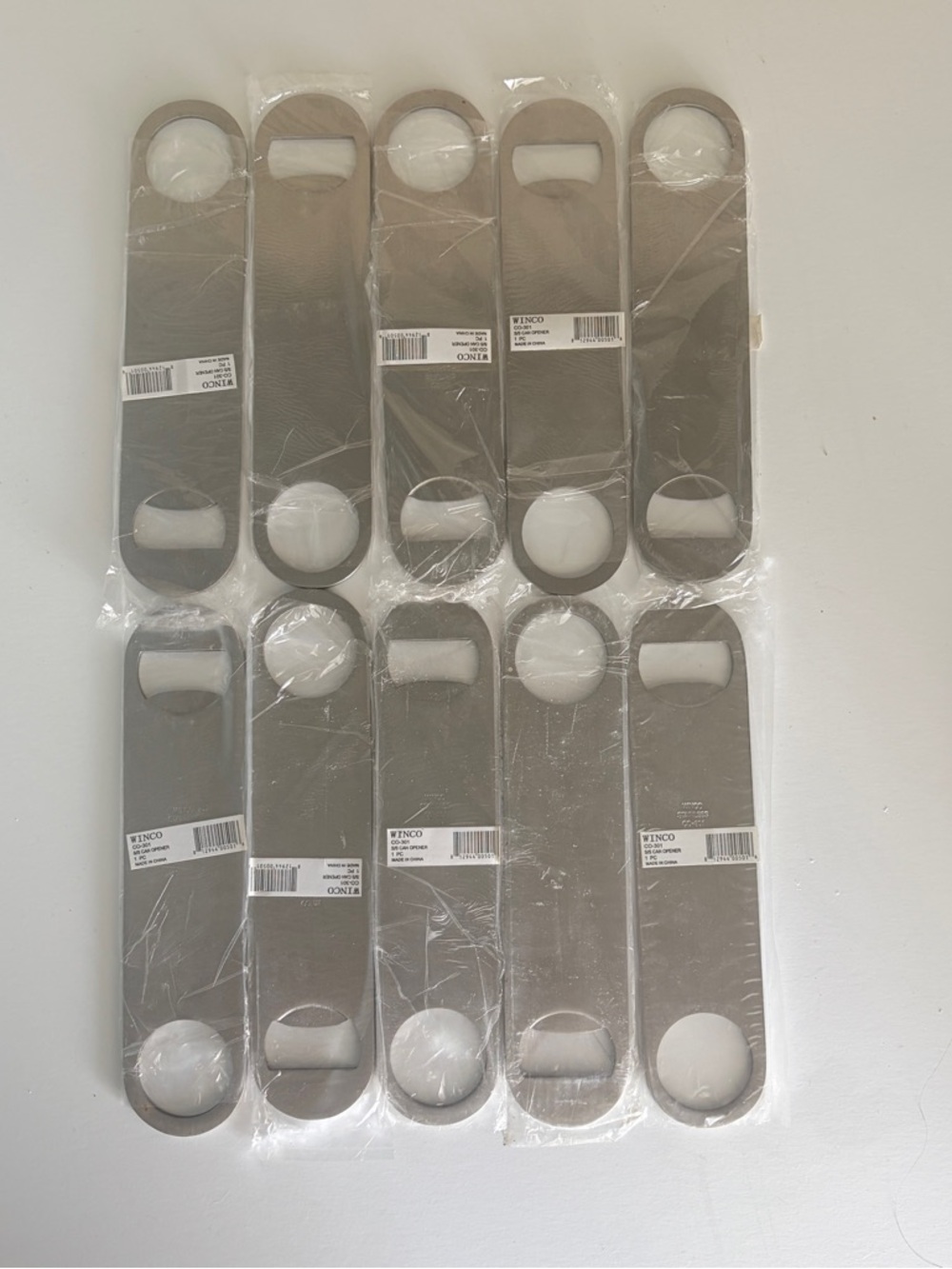 Lot of 10 Winco CO-301 Stainless Steel Flat Bottle Openers – 7" Bar Blade Style
